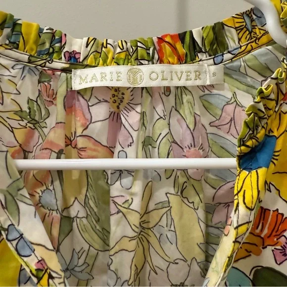 Marie Oliver Olive Ruffle Peplum Blouse Botanic Floral Cotton Poplin S Spring - Picture 2 of 6